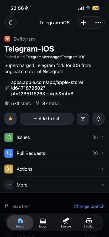 又一个 Telegram 三方客户端swiftgram 可能是最早开源的三方客户端吧，基于 Telegram 官方 fork 的但是加了很多自定义的功能，可以实现 UI 界面非常自定义的调整