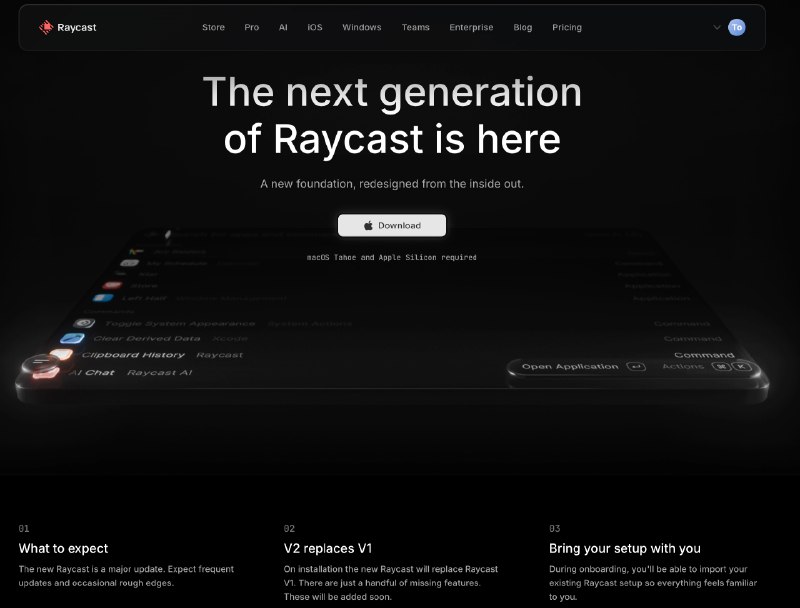 raycast 开源平替——tinycastRaycast 最近一次 2.0 的升级，虽然带来了很多 UI 层面的优化，但是整体来讲，最让我触动的一个地方在于：我发现它的很多功能都已经改成了开通付费会员才可以继续使用，比如说 AI Chat