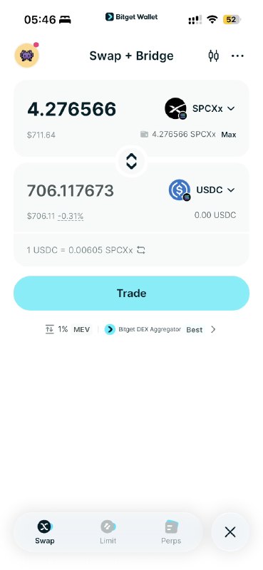 Kraken 是坠公平的，SPCX 见者有份还真的见者有份啊 就算打1m 进海妖 一样是4.2786股 公平 非常特喵公平简单算了一下 现价有 80刀的利润 不过嘛，考虑到 spacex 是文明之光，就继续拿着吧卖出可以选择 kraken pro 或者直接提到链上，手续费0.1刀，然后可以通过链上卖出，推荐 bitget wallet 